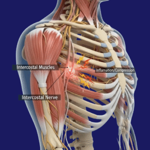 Illustration of intercostal neuralgia showing nerve pain in chest and ribs
